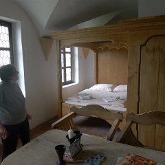 The tower has several rooms where guests can stay overnight. Each room has its own style.