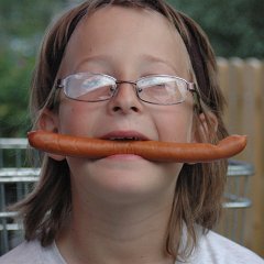 Sammy playing with his food and being silly