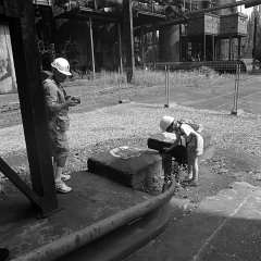 Larry and Sammy collecting coals