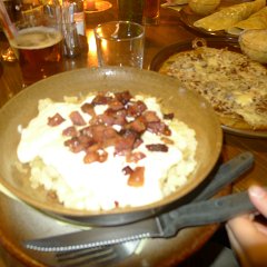 Halušky with goat cheese, bacon and sour kraut. So good
